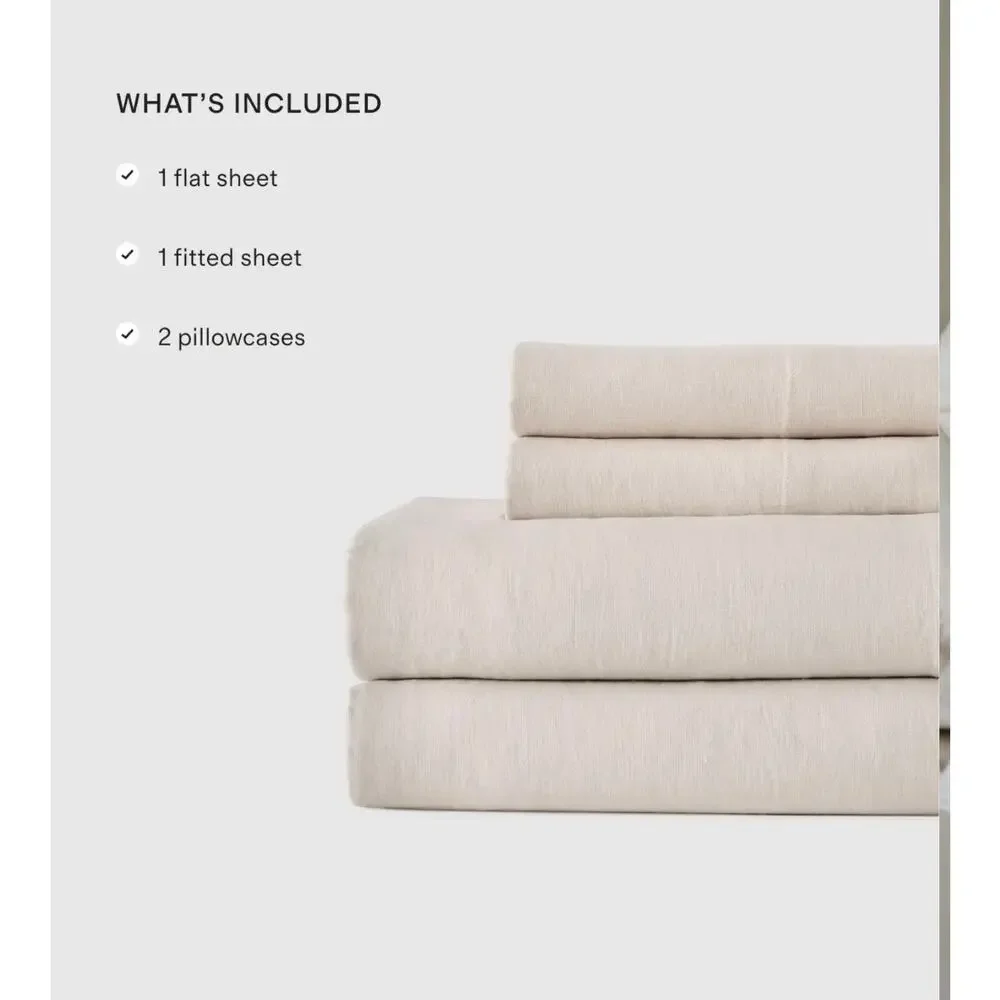 Quince European Linen Cal King 4 piece Sheet Set Sand Natural Color NWT